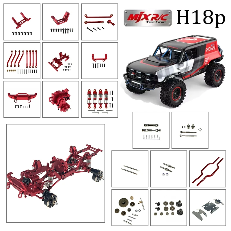MJX 1/18 H18P RC Car Parts Metal Upgrade Aluminum alloy chassis tie rod Front axle assembly, counterweight, steering arm