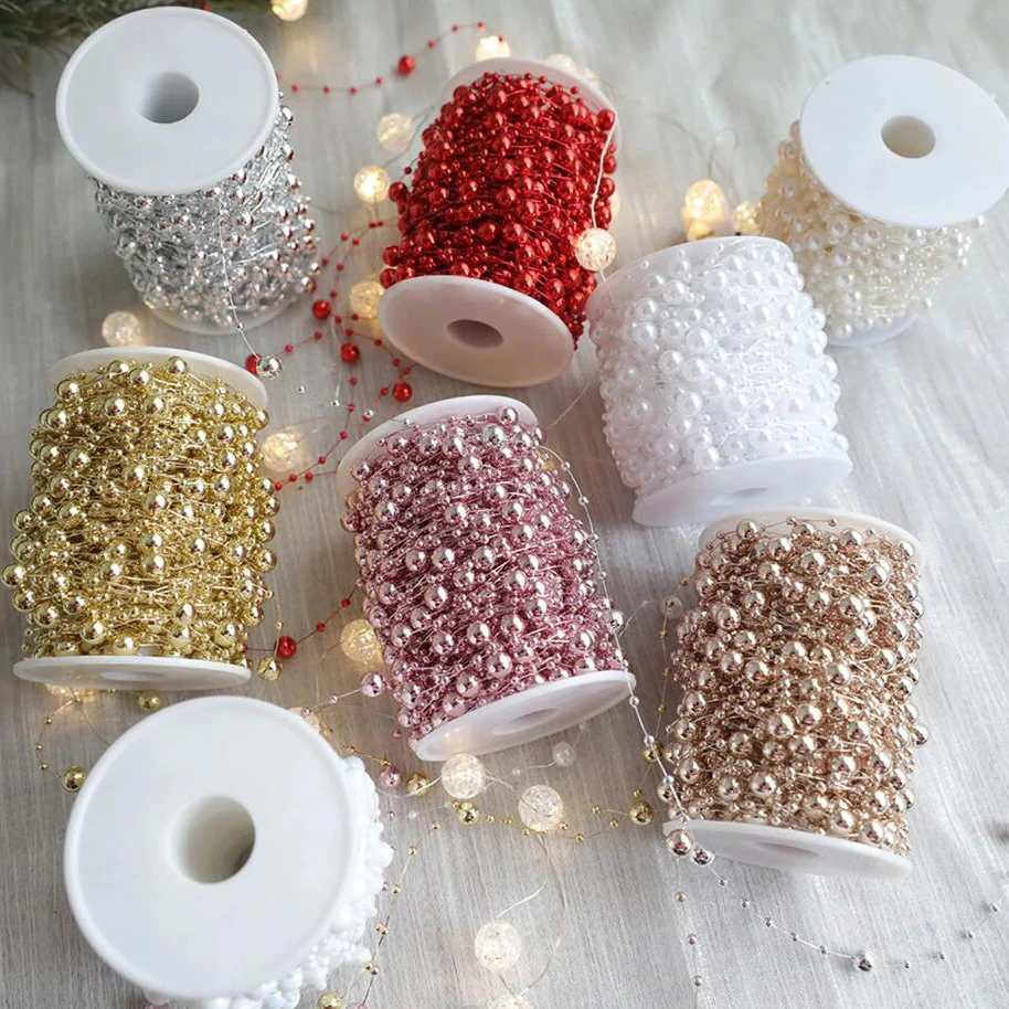 10M Multi-Color Bead Flower Wreath Pearl string Fish Chain Ribbon DIY Christmas Gift Packaging Decoration 0.8CM Wide