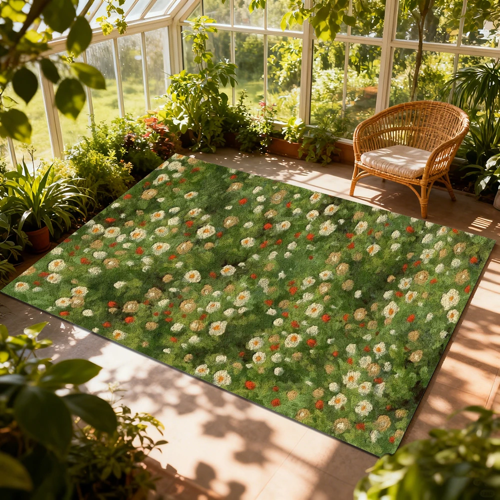 Spring Floral Green Floor Rug, Non‑Slip Soft Lightweight for Indoor Bedroom Under‑Bed Outdoor Home Decor