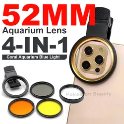 52mm 4 in 1 Set Aquarium Lens Fish Tank Phone Yellow Filter For Reduce Yellow light Coral Reef Aquarium Photography For iphone
