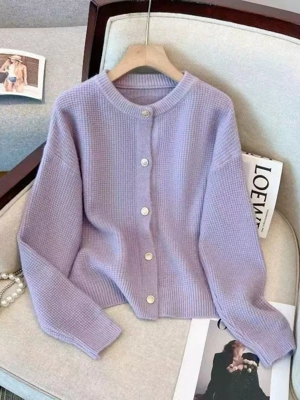

Ladies Purple Taro Root Soft Sle Knitted Sweater Jaet Autumn Early Season Large Size Slimming Faionable Top Quali Kor...