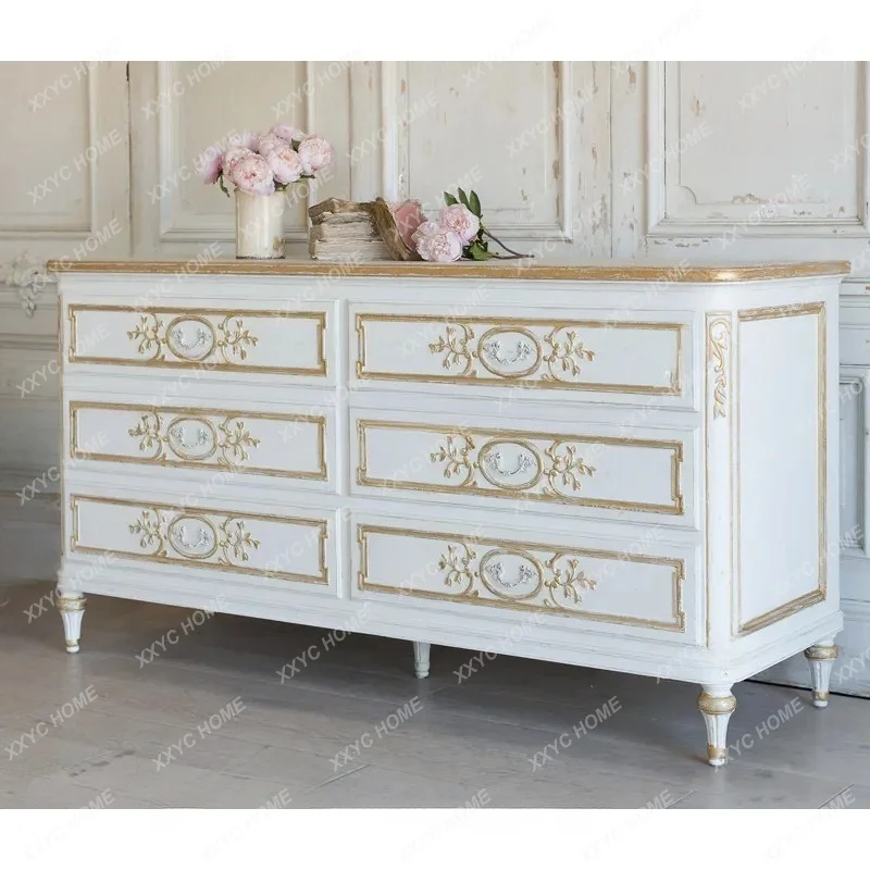 XX neoclassical carved gold 6 chest storage, living room solid wood