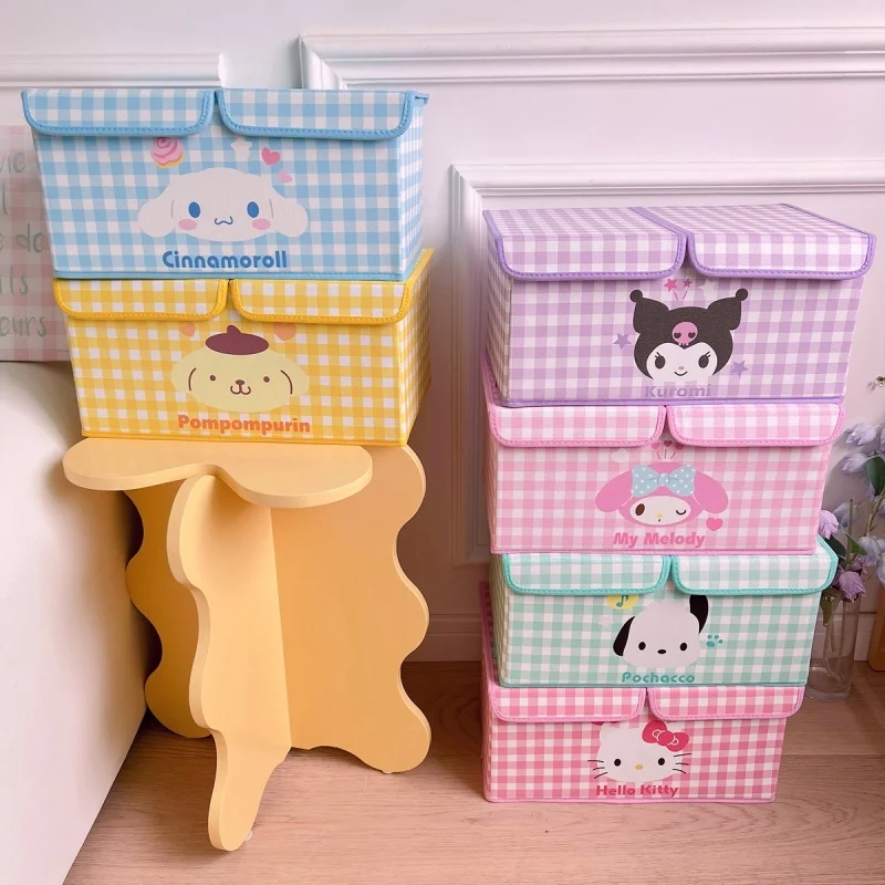 Cartoon Sanrio Leather Storage Box Student Dormitory Double Lid Divided Sorting Box Wardrobe Foldable Storage Box Gift