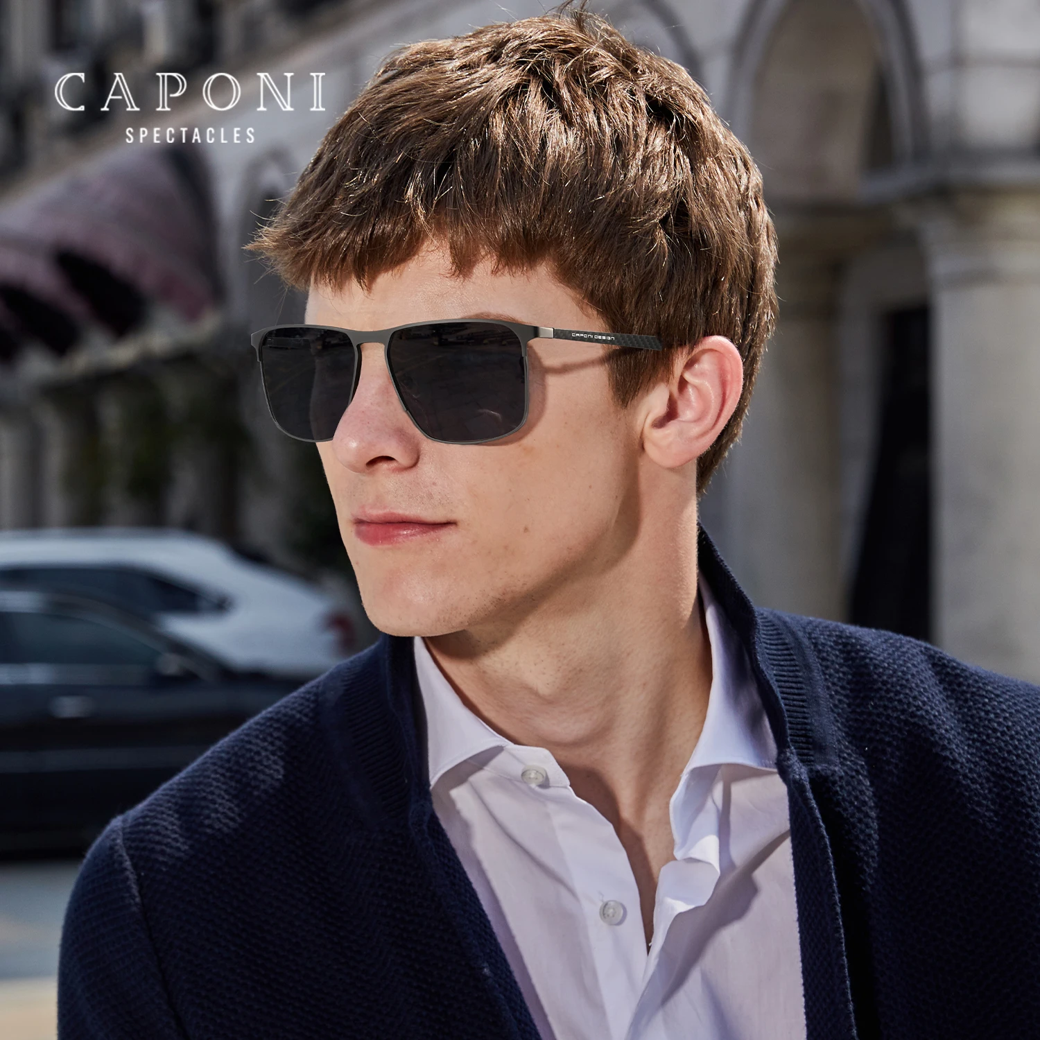 CAPONI Polarized Sunglass men Photochromic Carbonfiber Square Shade Driving Sunglasses Outdoor UV400 Protection Designer BS28964