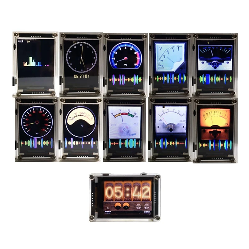 Musique activée par la voix, indicateur de niveau, horloge lumineuse VU, LCD HD, multimode, 2.4 pouces