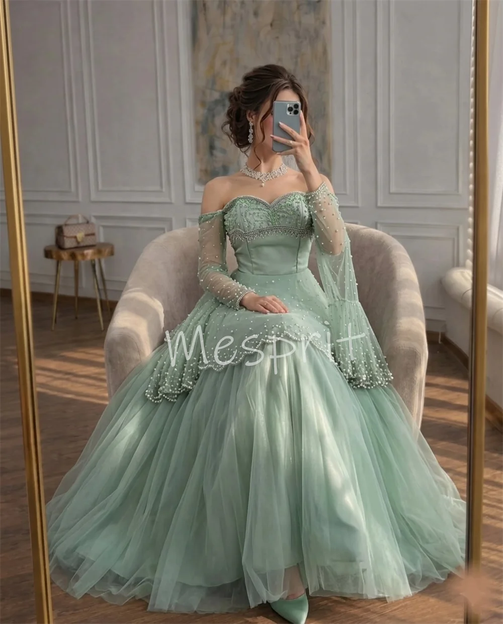 Customized Fashion Jersey Pleat Sequined A-line Off-the-shoulder Long Bespoke Occasion Homecoming Dresses Intricate