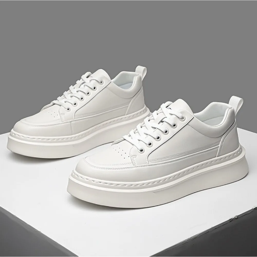 Sneakers Men's Spring and Autumn New Leather Casual Board Shoes Flat-soled Sneakers Men's Versatile Breathable Thick-soled Pumps