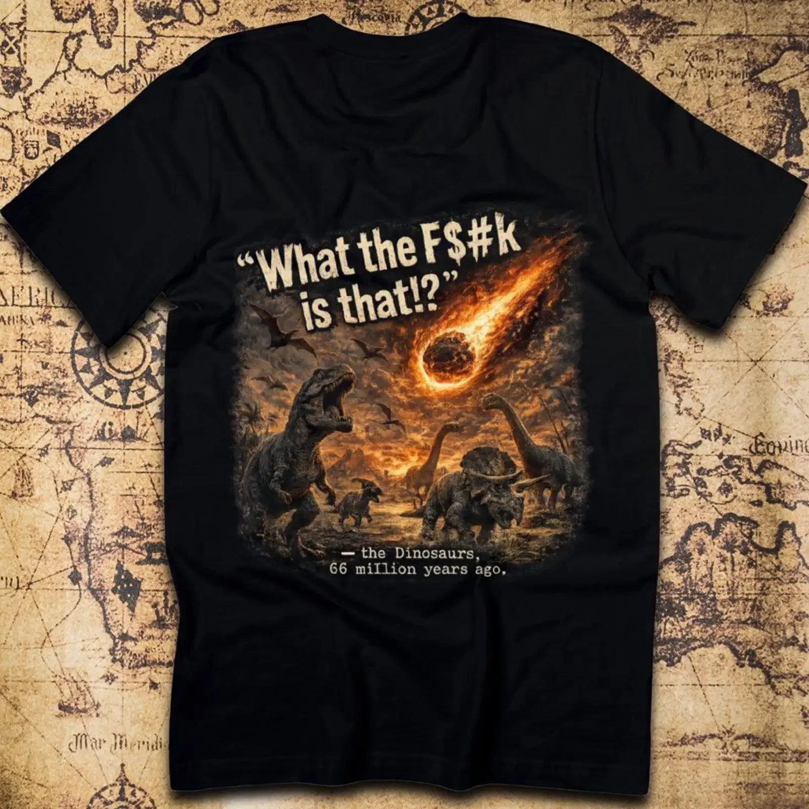 What the F k is that Dinosaurs Meteor T Shirt vintage Washed Slightly Top For Everyday Wear Stylish Unisex fashion Soft