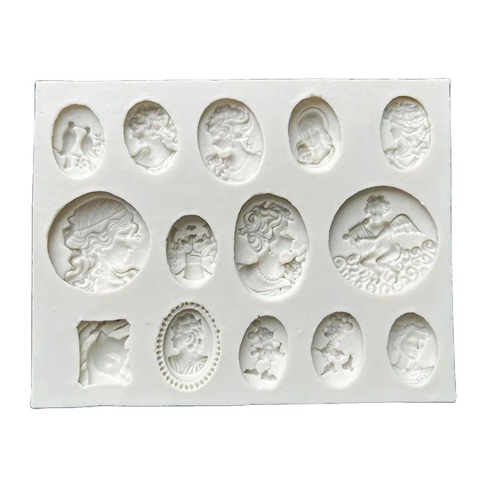 Goddess Angel Silicone Fondant Mold European Vintage Relief Head Portrait Gemstone Sugar Art Chocolate Cake Baking Mould Clay