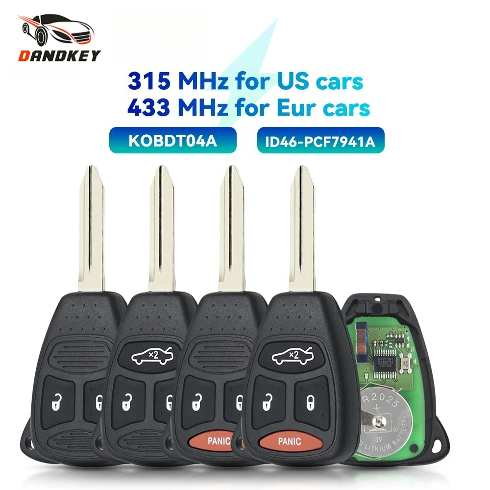 Dandkey KOBDT04A ID46 315/433 Mhz 자동차 원격 키 (닷지 램, 지프 커맨더, 컴퍼스, 그랜드 체로키, 리버티, 랭글러, 크라이슬러용)