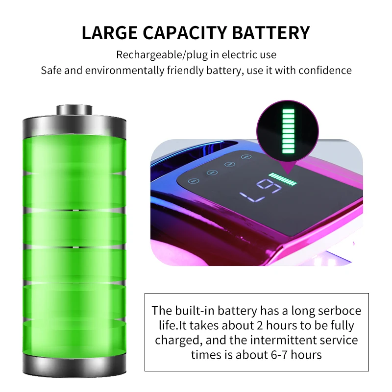 Secador de uñas profesional recargable 96W 42 cuentas UV LED portátil inalámbrico lámpara de uñas de gel máquina con acero inoxidable extraíble