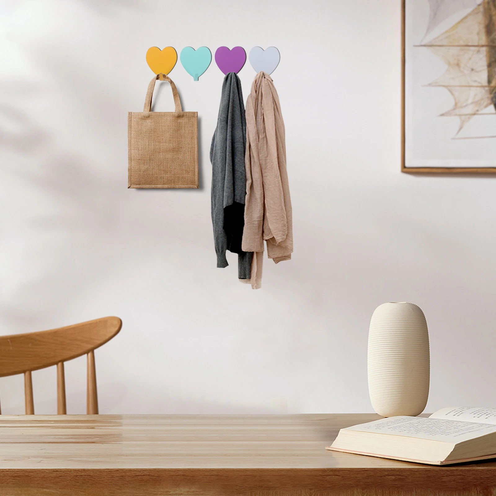 

Sticky Hooks Heart Shaped Wall Mount Hangers Pink Rust Resistant Modern Bathroom Bedroom Kitchen Cloth Towel Coat Hat Handbag