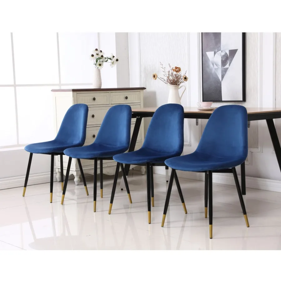 

Lassan Contemporary Fabric Dining Chairs Set of 4 Blue