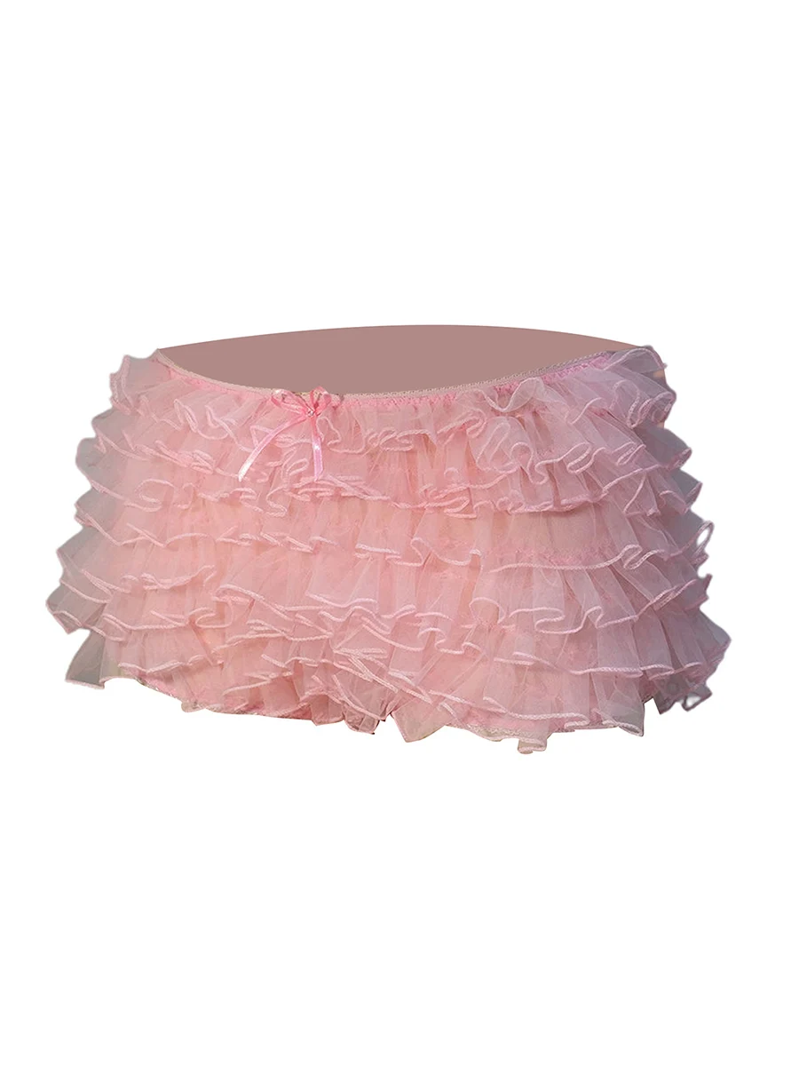 

Women s Summer Ruffled Frilly Shorts Multi-Layer Mesh Short Pants Sweet Cute Bloomers