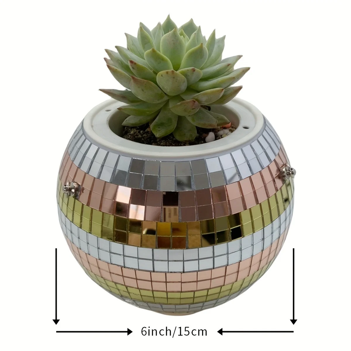 1 Stück einzigartiger, handgefertigter, böhmisch inspirierter hängender Disco-Spiegelkugel-Pflanzgefäß – selbstbewässernd, platzsparend, stilvolle Heimdekoration für – Detail 3