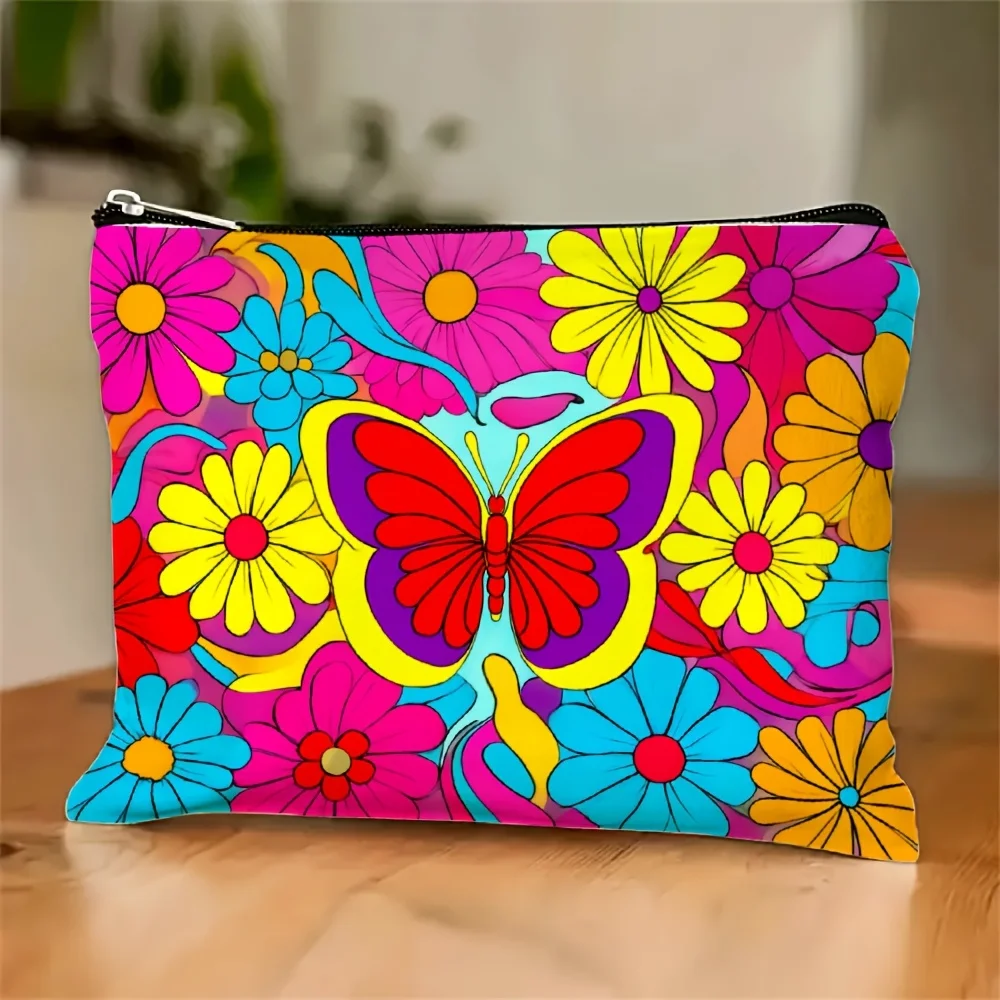 

A Fashionable Butterfly Floral Makeup Bag- Multifunctional Zipper Pouch, Jewelry Storage Bag, Perfect Travel Zipper Small Storag