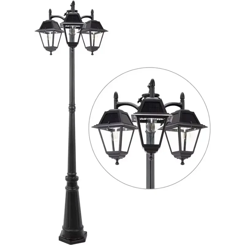 

Nordic Fashion Outdoor Solar Post Light, Dusk to Dawn Black Pole Lamp, 600 Lumen Waterproof Outside Street Light Bulbs