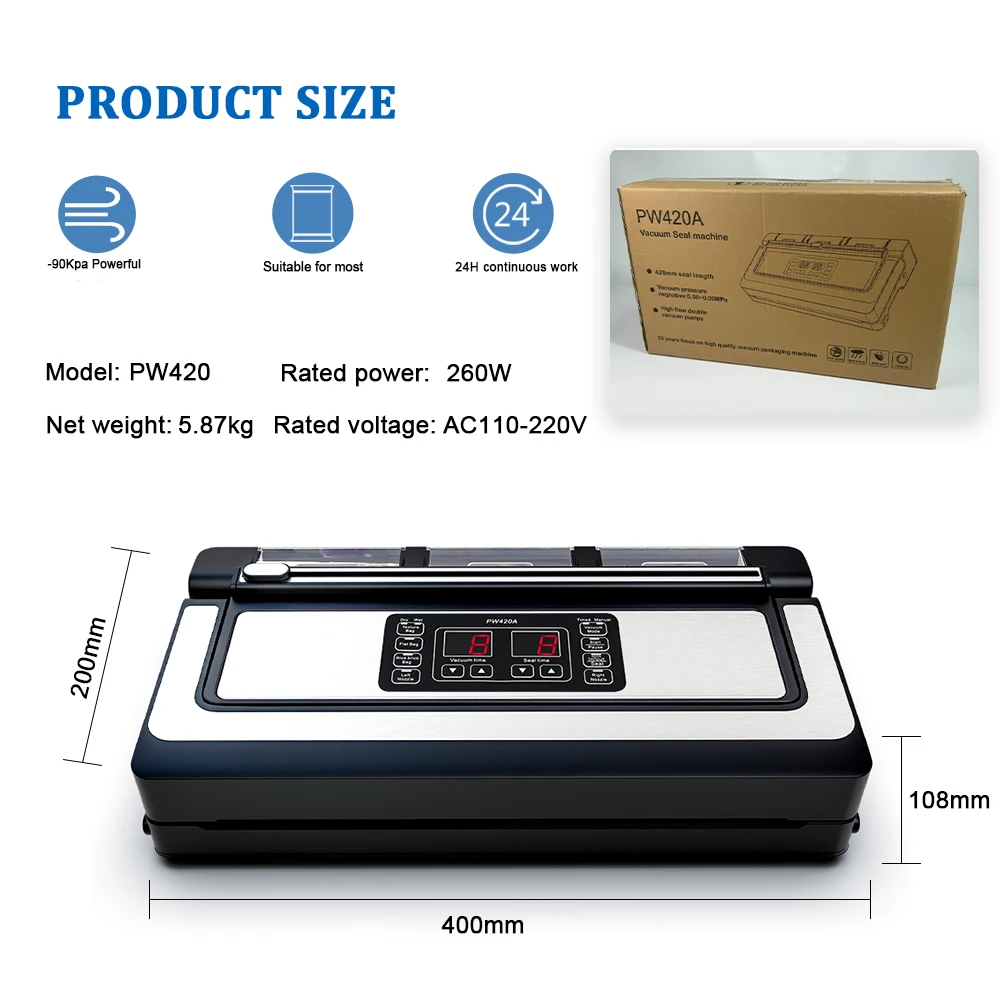 Rapid vacuum sealing machine, commercial automatic, stainless steel body