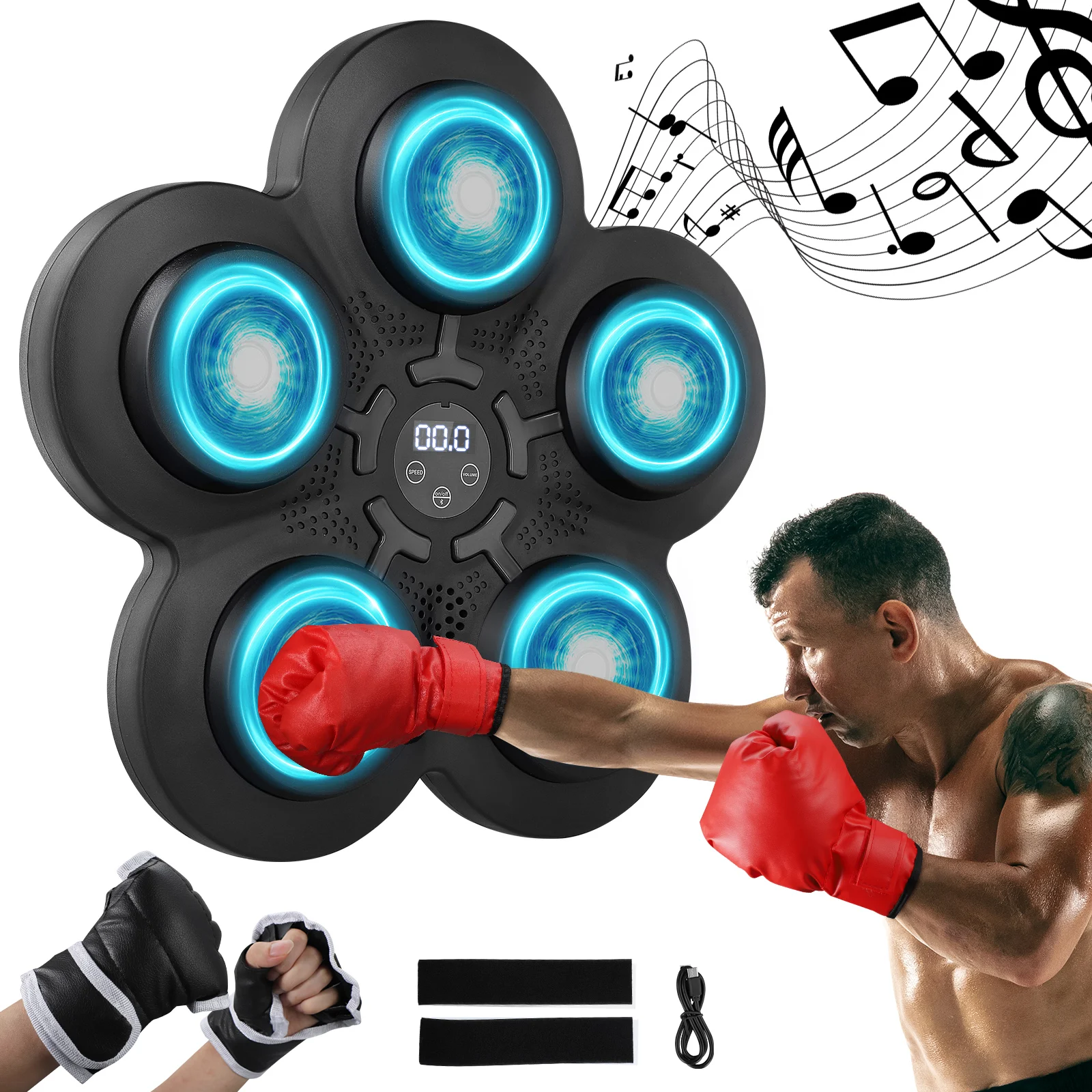 Music Boxing Machine, Music Electronic Boxing Wall Target Boxing Machine, with 5 Lights and Bluetooth Sensor