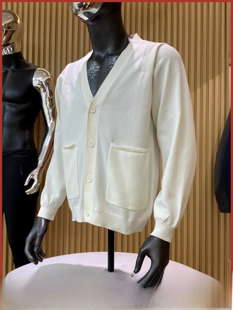 

Laid-ba Sle ex Knitted Open Cardigan Loose V-ne Autumn New Arrival Simple Match Men's Faion Casual Long Sve