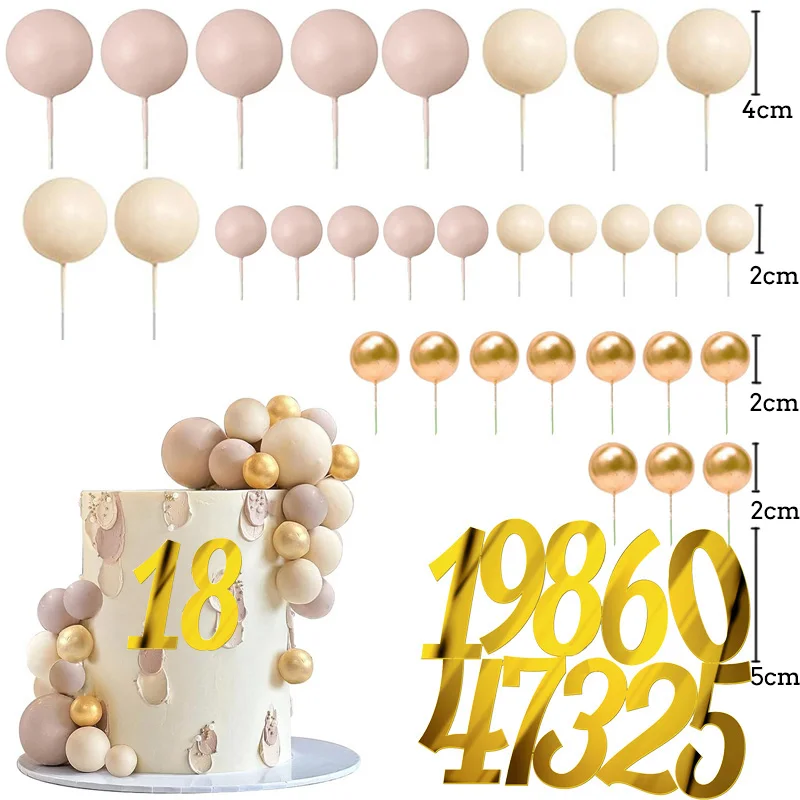 1 Set Blush Gold Number Ball Cake Toppers 18th Birthday Cake Decorating Mini Ballons Cupcake Picks 30th 50th Birthday Supplies