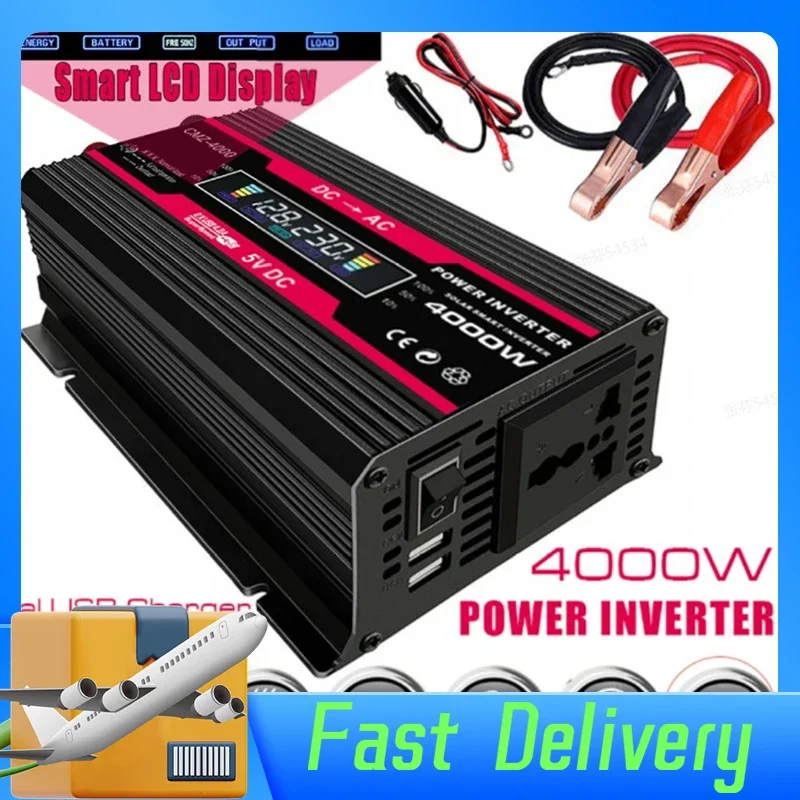 4000W Solar Power Inverter DC 12V to 220V Transfer Converter with 2.4A 2-Port USB with LCD Universal Socket Auto Accessories