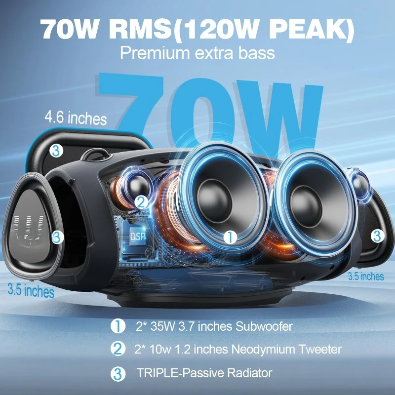 h Speakers with Wireless Microphone, (120W PEAK)70W Outdoor Speaker Bluetooth Wireless Waterproof,