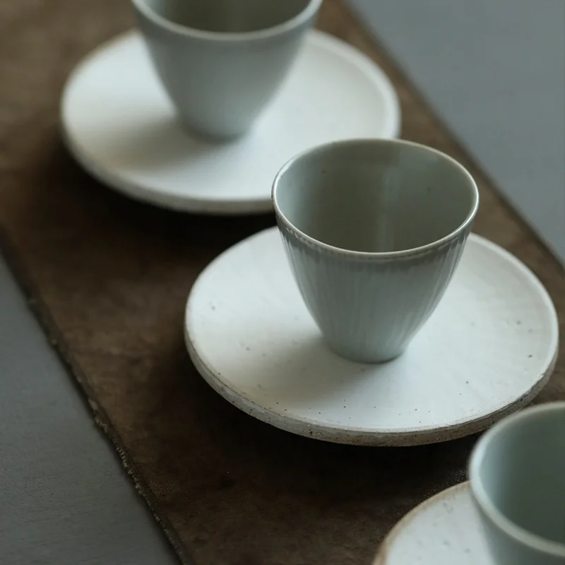 Retro Chinese Ceramic Coaster Zen Tea Ceremony Stoneware Makeup Soil Cup Saucer Matte Heat Insulation Kung Fu Tea Set Tea Tastin