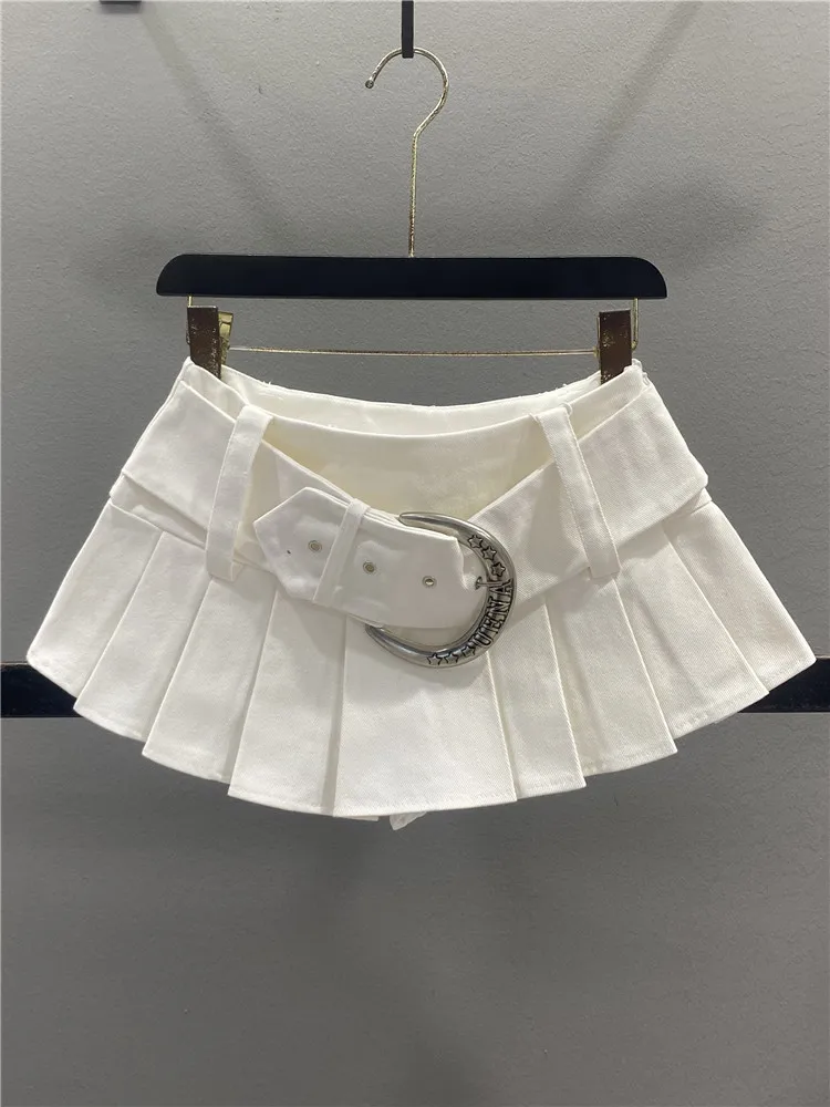 

Low Waist A-Line Skirt Casual Style Pleated Denim Short Skirts Women's Spring Summer New Fashion Slimming Skirts