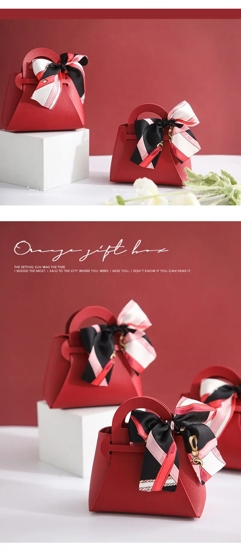 50 Stück verteilte rosa Geschenktüten aus Leder, Hochzeitsbevorzugungsbeutel für Gäste, Mini-Handtasche mit Band, Süßigkeiten-Verpackungsbox, Party-Dekoration – Detail 8