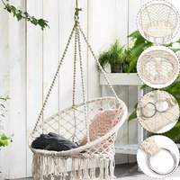 Nordic Style Round Hammock Swing Chair Safety Hanging Hammock Rope Hanging Garden Seat Beige Knitting Rope Swing Balcony Chair