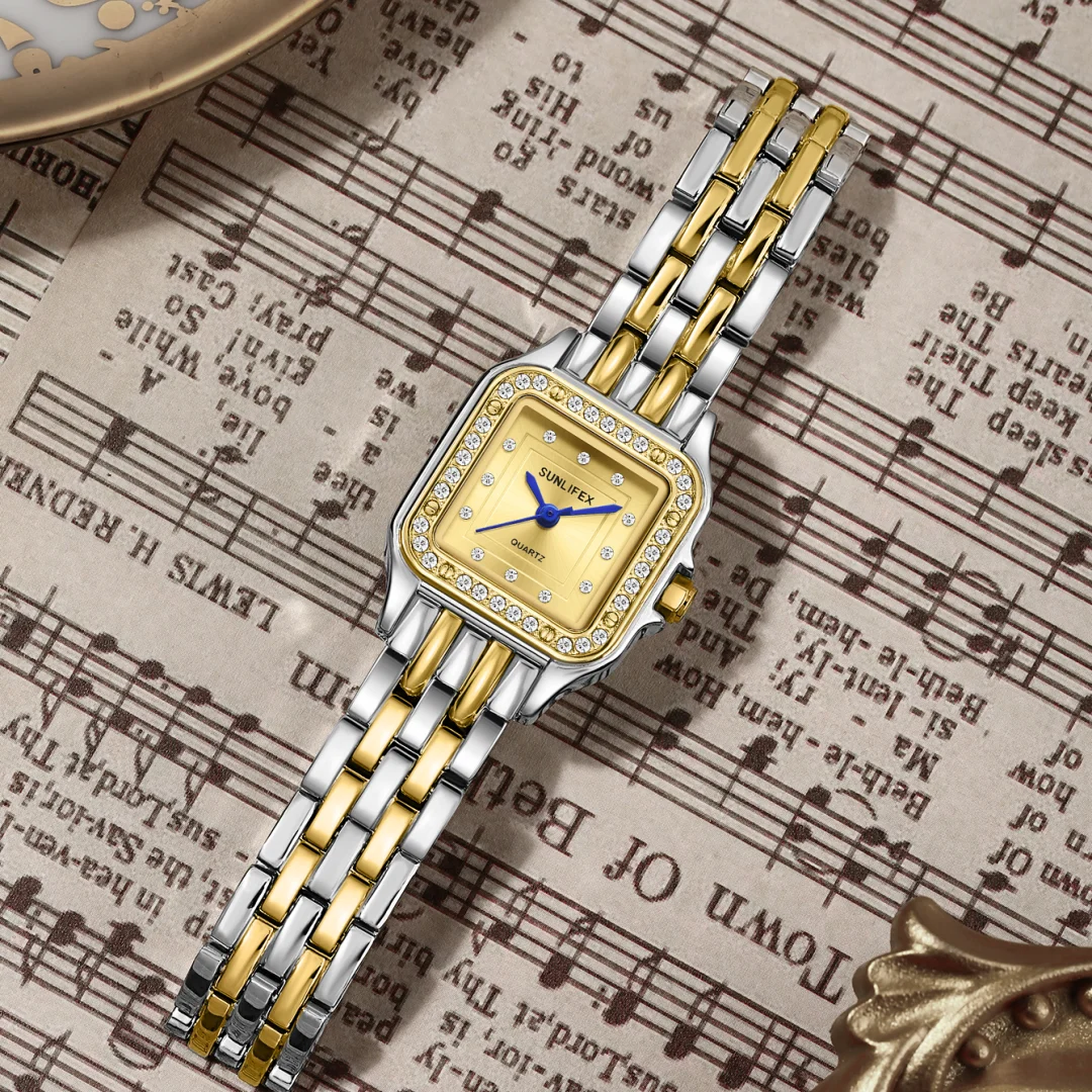 Women's Watches Square Quartz Wrist Watch for Ladies Stainless Steel Band Rhinestone Waterproof Women Watch Clock Reloj Mujer