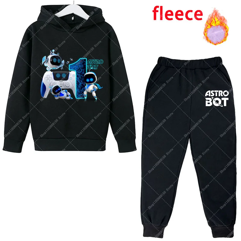 Astro Bot Boy Anime Cute Hoodies Pants Set Winter Kids Thicken Warm Clothes Children Birthday Party Clothes Christmas Gifts 2025