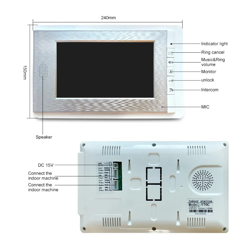 Apartment intercom system 7-inch video doorbell intercom kit aluminum alloy camera can be equipped with 2/3/4 intercom system