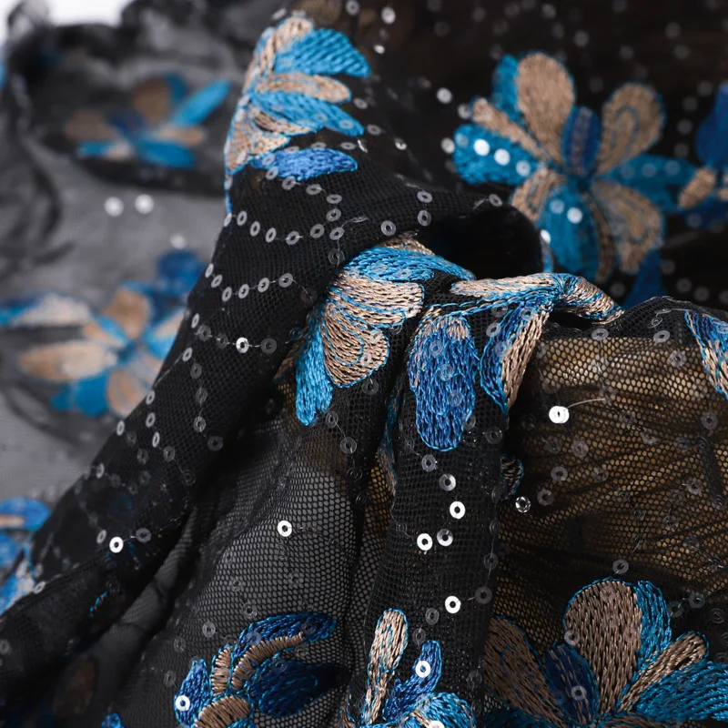 

Sequin Multicolor Mesh Embroidered Dress Fabric Sequined Cheongsam Skirt Embroidery Fabrics