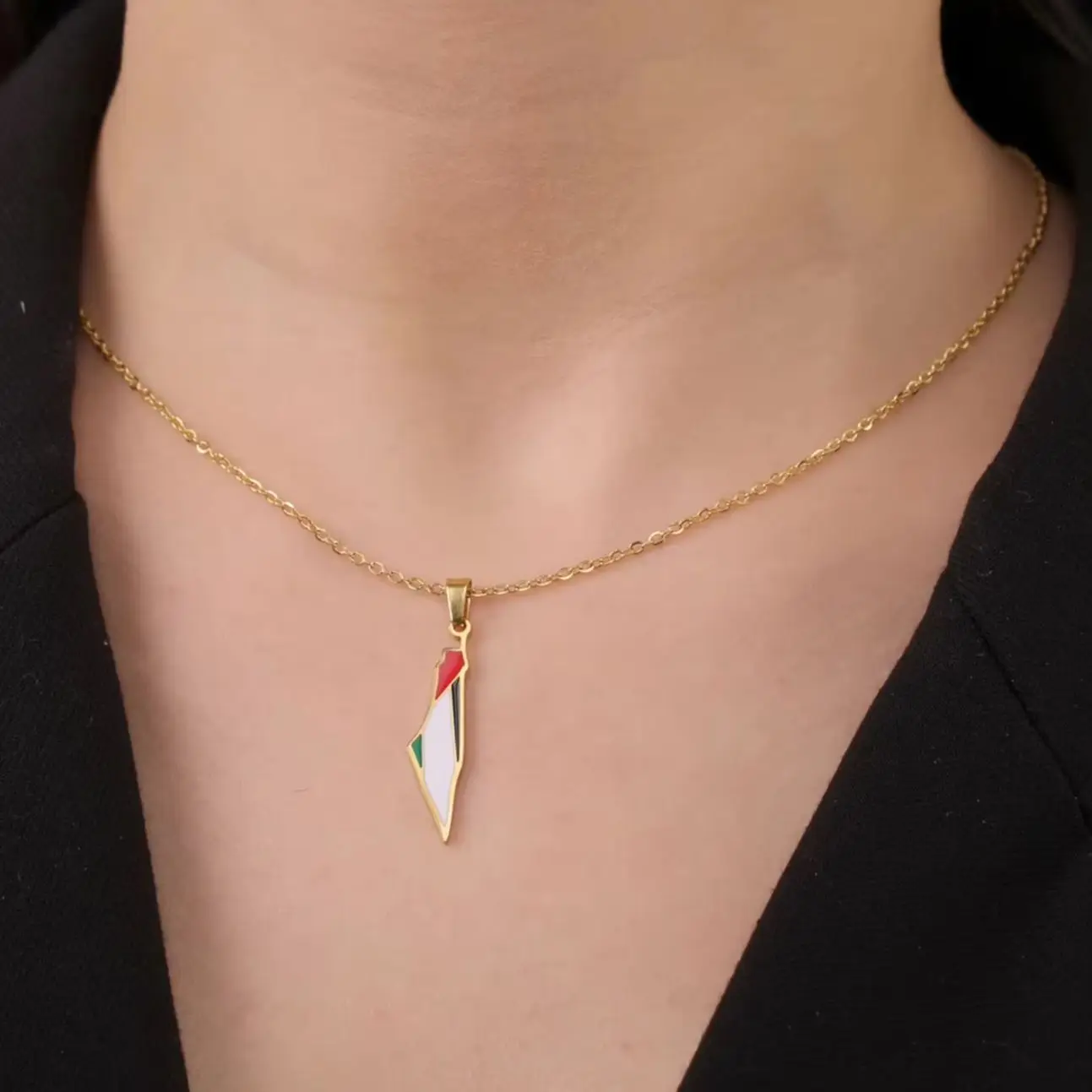 LIKGREAT Stainless Steel Palestine Map Pendant Necklace Gold Color Jewelry Women Choker Drip Oil Geography Neck Chain Wholesale