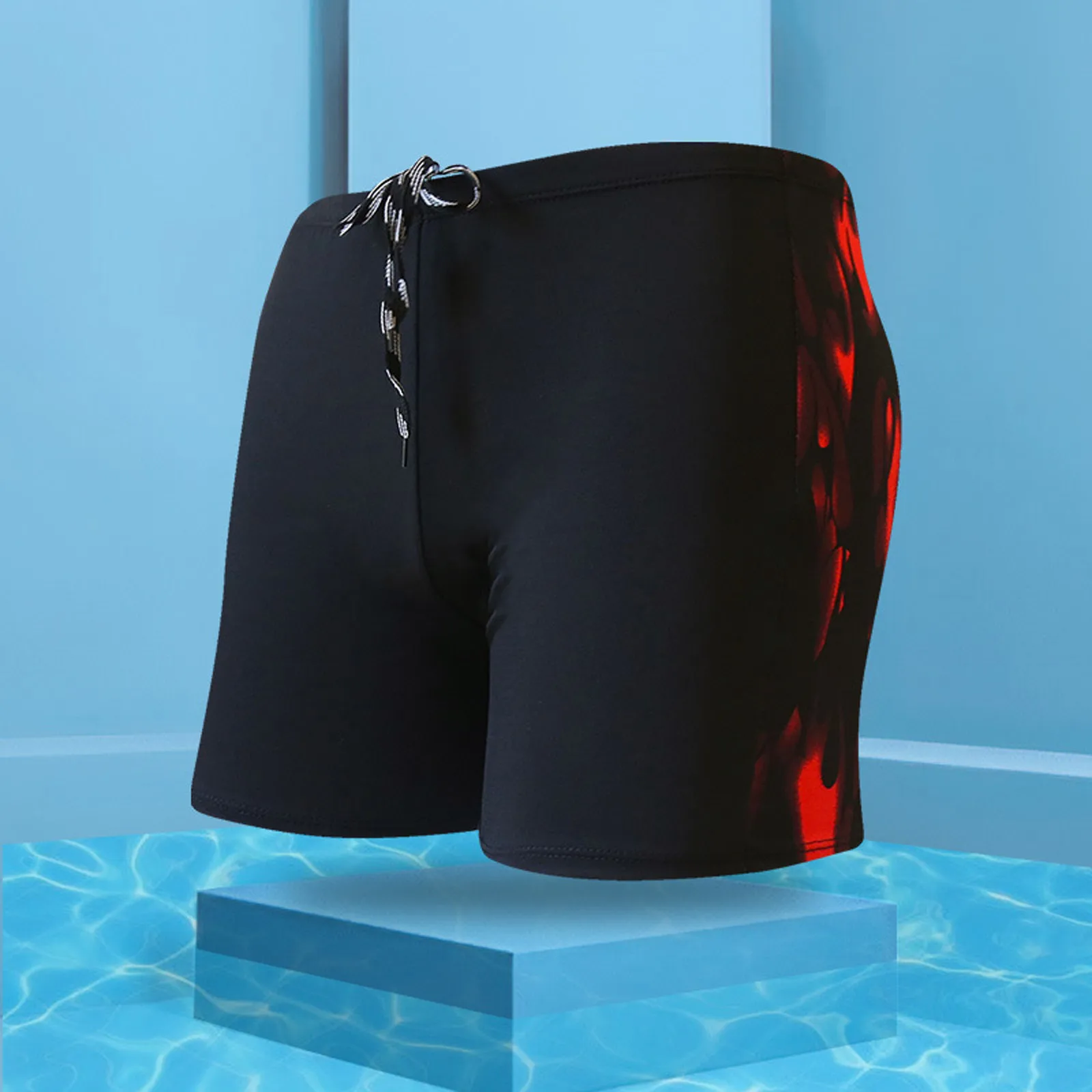 Men\'S Casual Board Shorts Stretchy Skinny Drawstring Swimming Trunks Classic Trendy Print Swimsuit Beach Vacation Surfing Trunks
