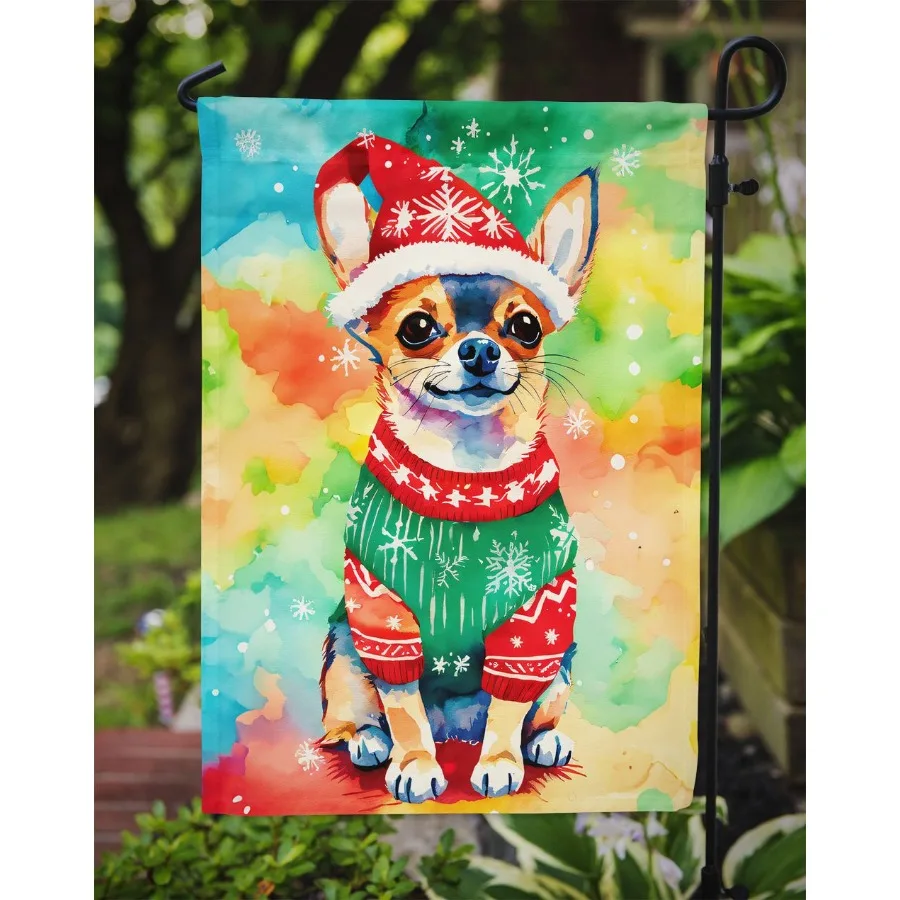 Chihuahua Natale Giardino Bandiera Cassetta postale Bandiera Drative Cortile Bandiera Banner Fuori Patio Opera d'arte Cortile Letti di fiori Giardino Dimensioni Multic