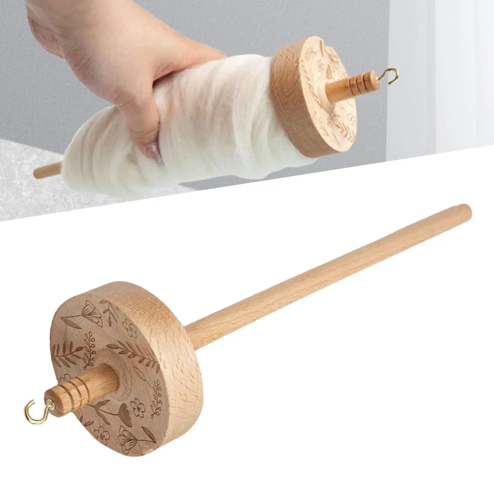 Top Whorl 12.80inch Portable Wheel Easy to Use Retro Style Sewing Crafts Drop Spindle for Knitted Crochet Pom Pom's Felting DIY