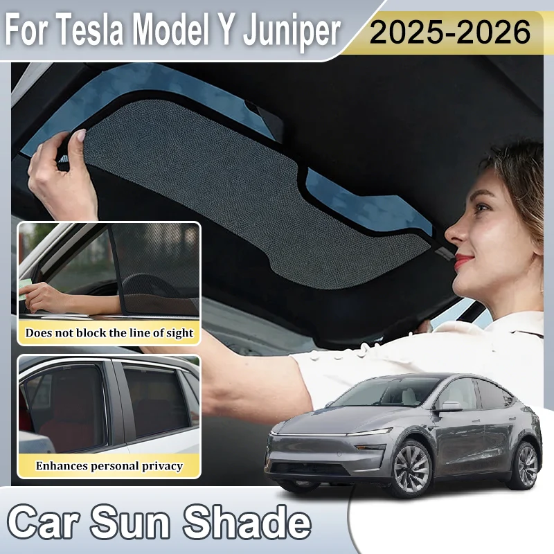 Auto Mesh Sunshade For Tesla Model Y Juniper Accessories 2025 2026 Window Mesh Sun Visor Shades Coverage Curtains Anti-direct
