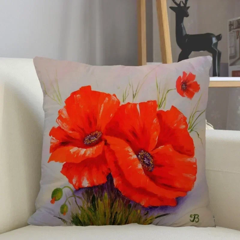 Poppy Pillowcase Home Decor Bedroom  Living Room Square  Throw  Customizable