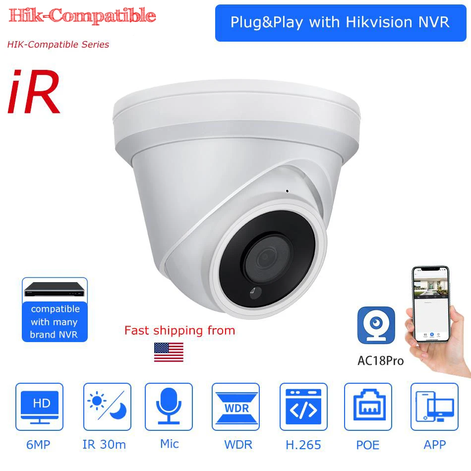 Hikvision-cámara IP domo de 8MP, dispositivo con micrófono incorporado, detección de movimiento humano, protección de seguridad, aplicación de vigilancia, IR30M