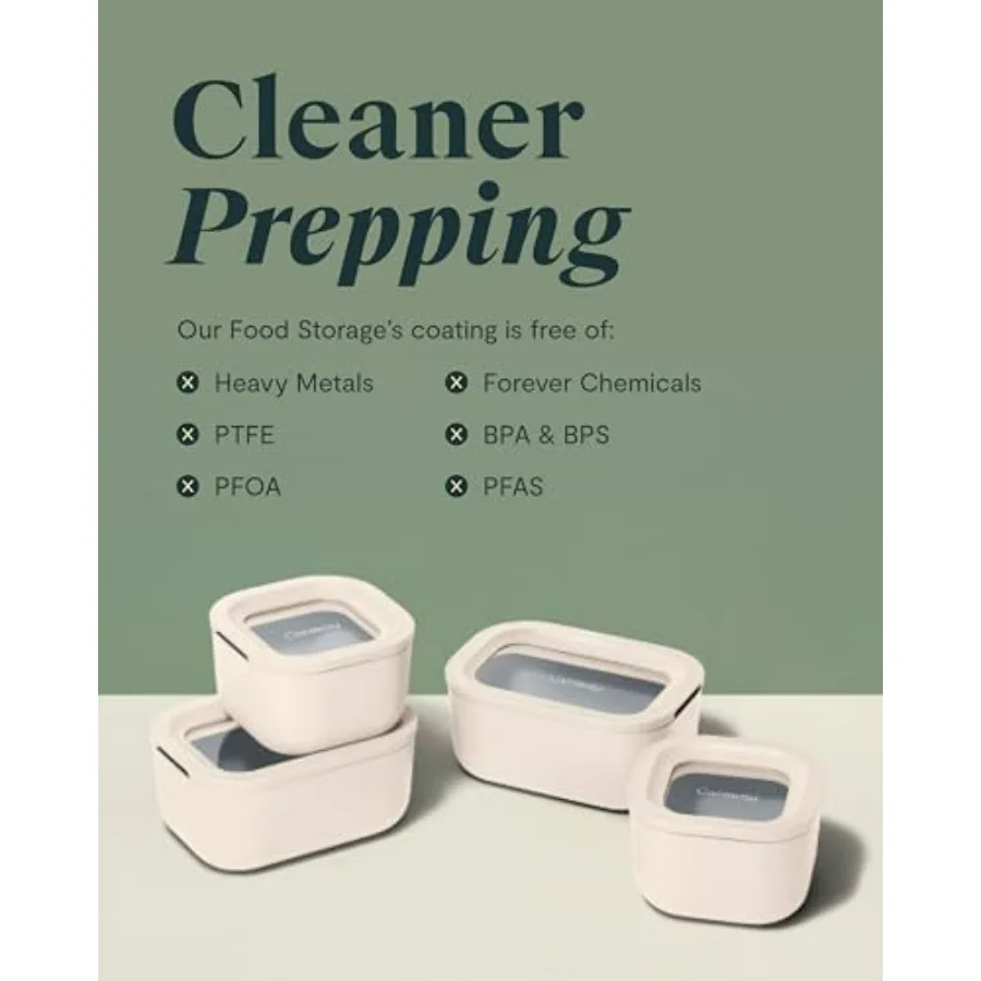 مجموعة صغيرة لتخزين الطعام مكونة من 9 قطع من حاويات تخزين زجاجية للأغذية غير سامة من السيراميك المطلي بتقنية إطلاق الهواء المدمجة #6