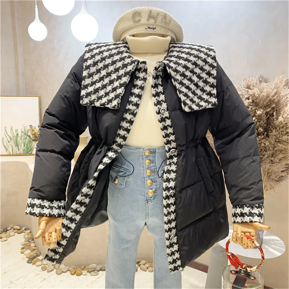 2025 inverno feminino pato branco para baixo jaqueta de inverno novo coreano costura temperamento para baixo jaqueta feminina engrossar casaco puffer