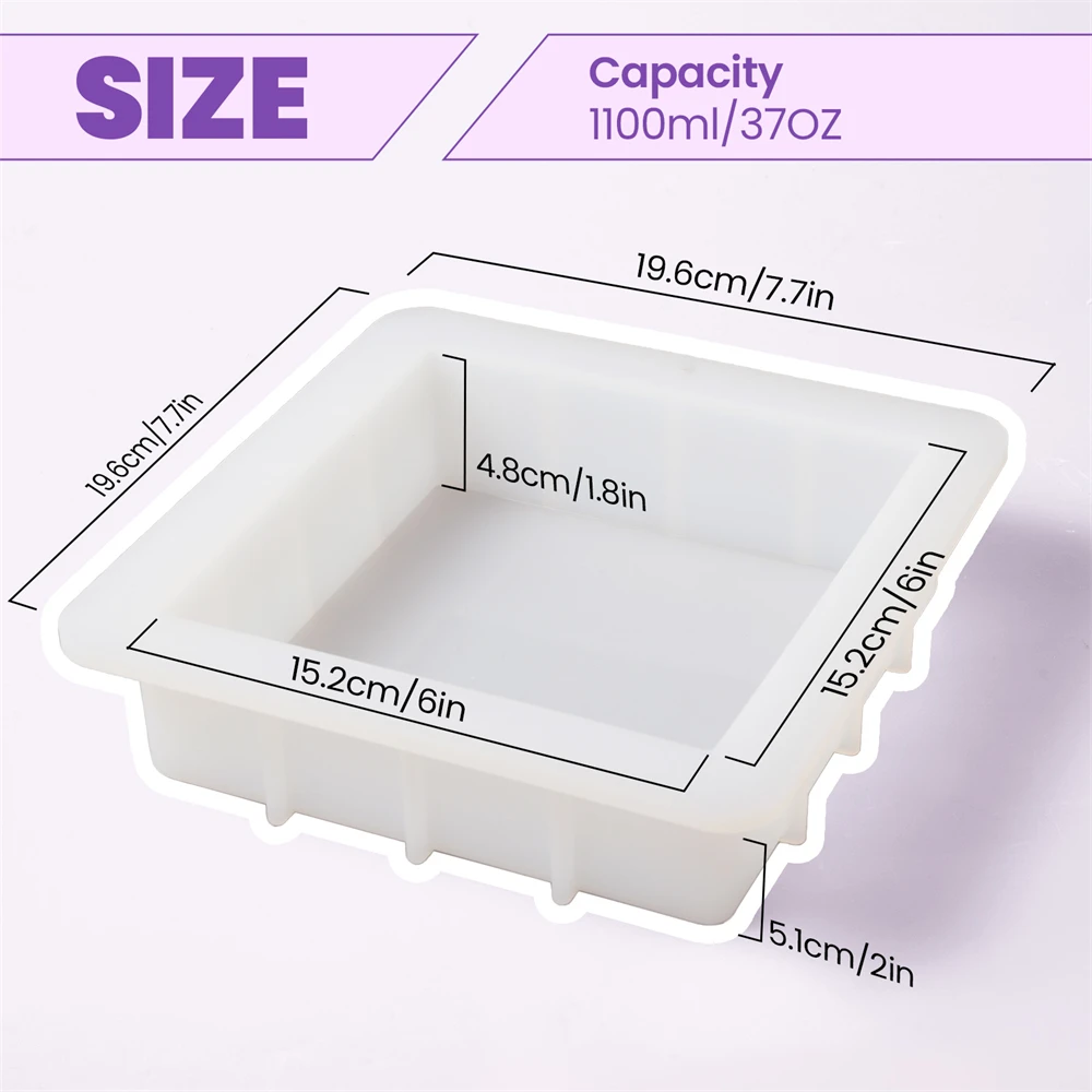 6 Inch Square Cube Silicone Slab Mold for Soap Making Capacity 40oz 1100ml Handmade Soap Mold for Mousse Cake Chocolate Bread