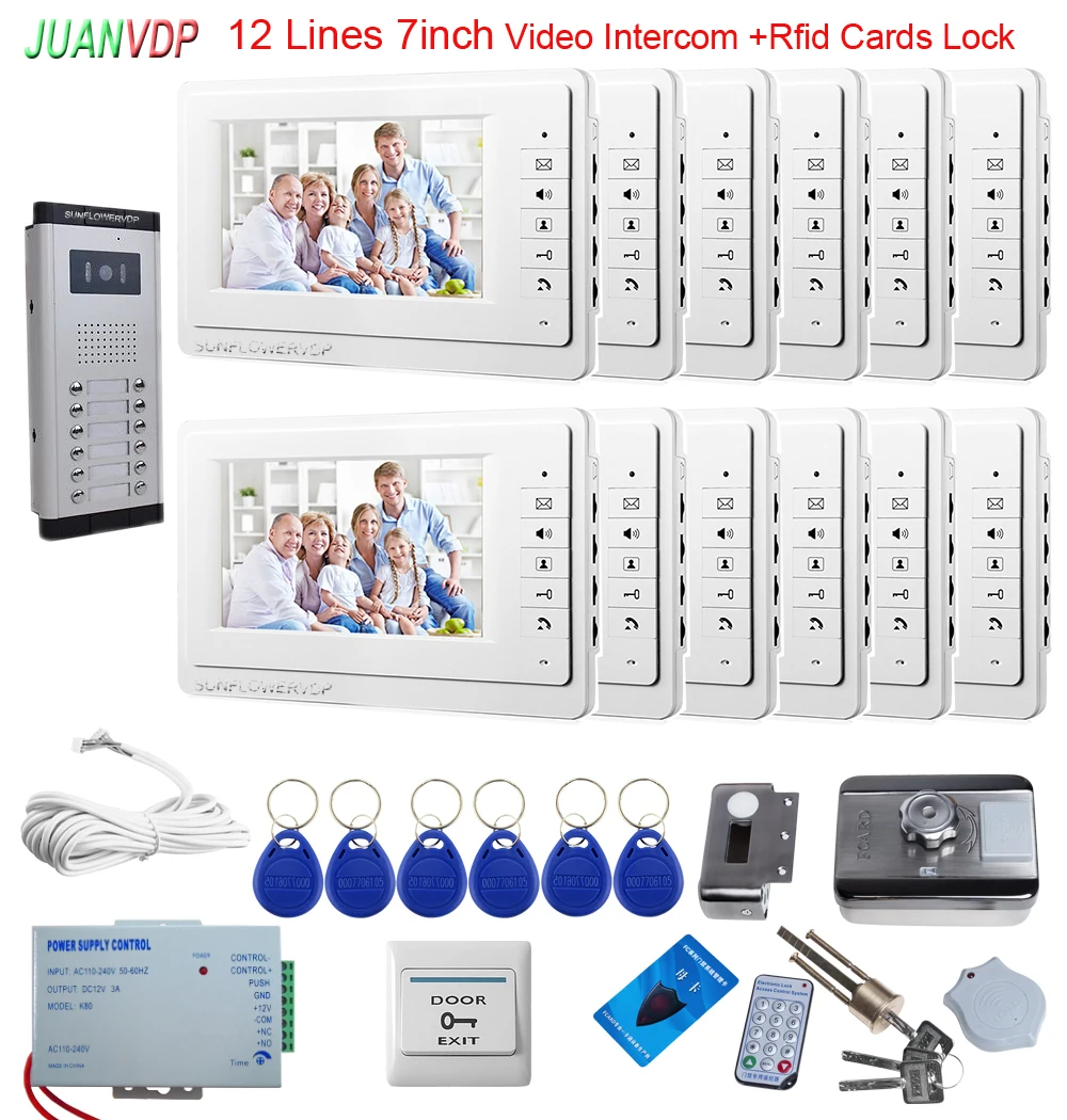 8/10/12 Apartments Video Intercom System Smart Video Doorbell Door Phone for Home Monitor Night Vision Camera + Rfid Lock