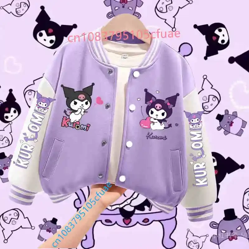 

Sanrio Kid Jacket Cardigan Kuromi Kawaii Violet Pink Black Coat Girl Outerwear My Melody Spring Autumn Children Baseball Uniform