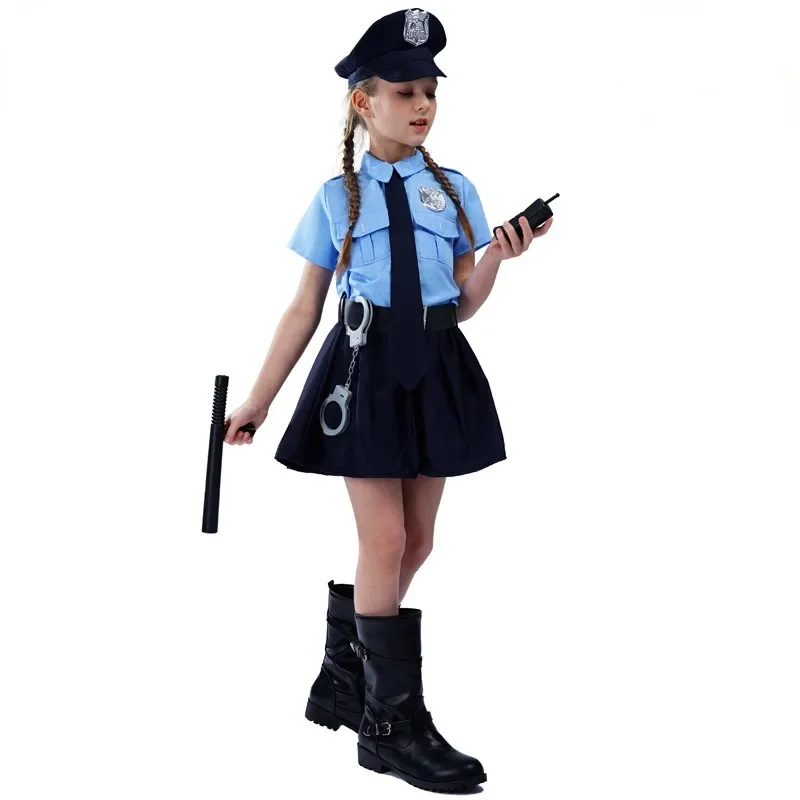 Children Policeman Cosplay Costume Boys Girls Kid Police Uniform Army Policemen Clothing Halloween Role Play Party Fancy Dress