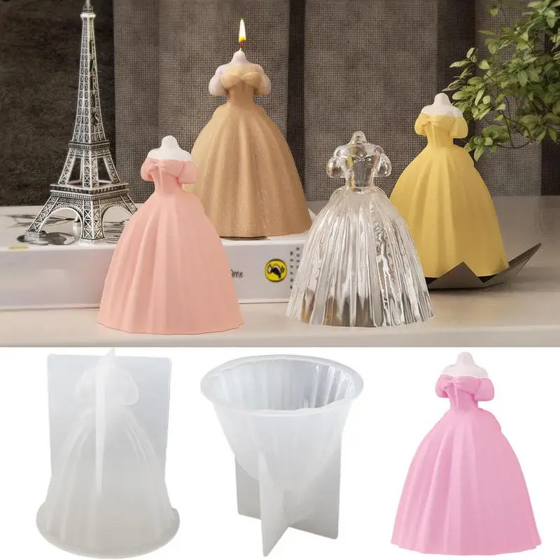 Wedding Dress Candle Mold 3D Skirt Princess Dress Silicone Cake Topper Decoration Mold For Candle Making Aroma Soy Wax Plaster