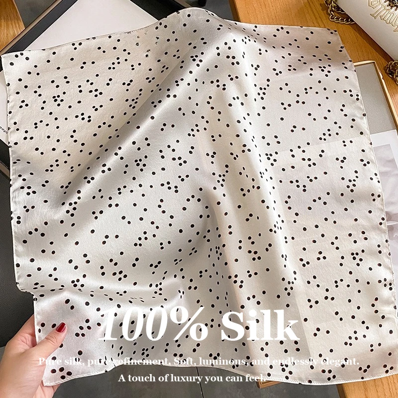 

Luxury 100% Natural Silk Scarf Women Dot Print Design 53cm Square Shawl Hair Ribbon Headband Fashion Neckerchief Foulard Bandana